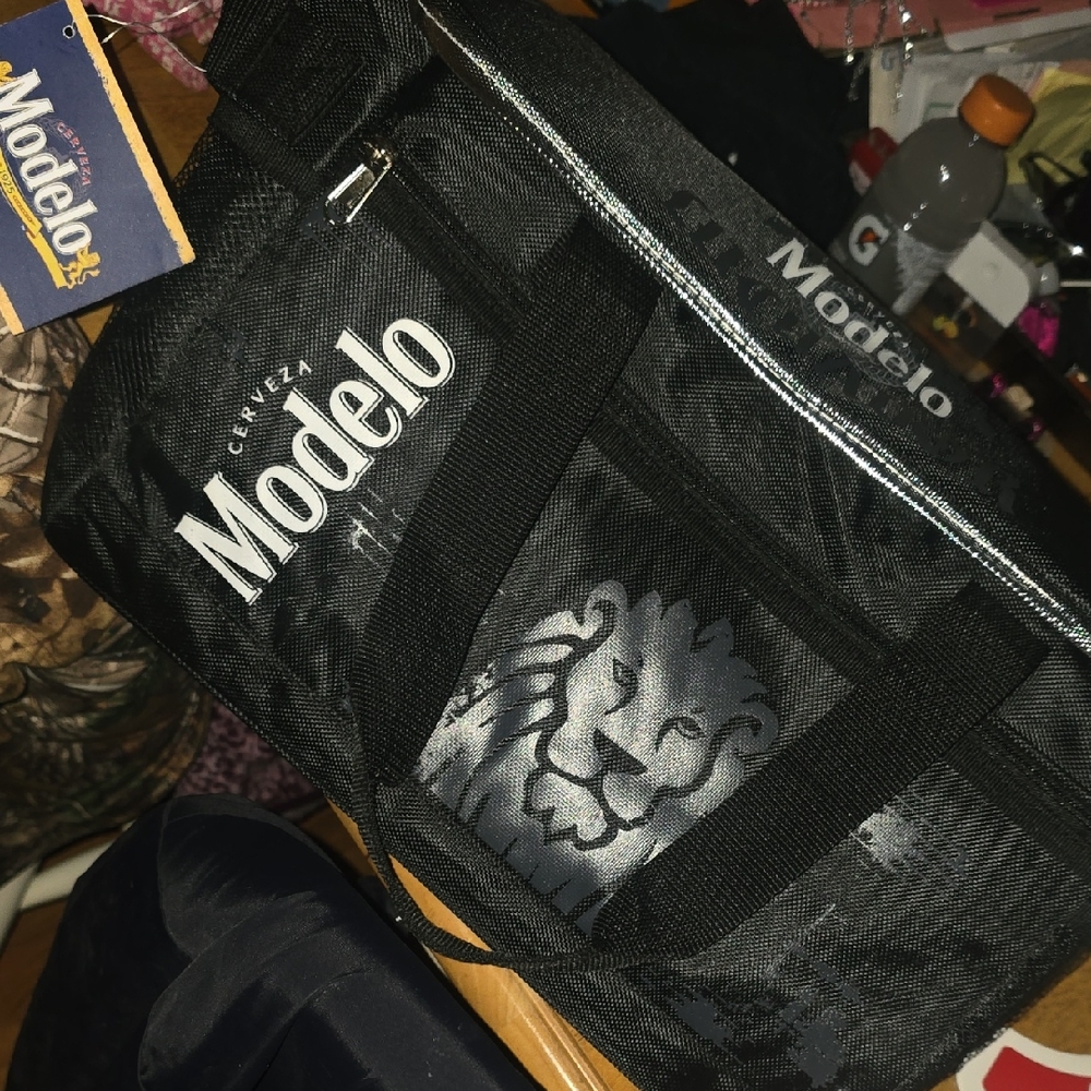 Modelo Black Lunch Bag  Or Cooler with Silver Lion Graphic